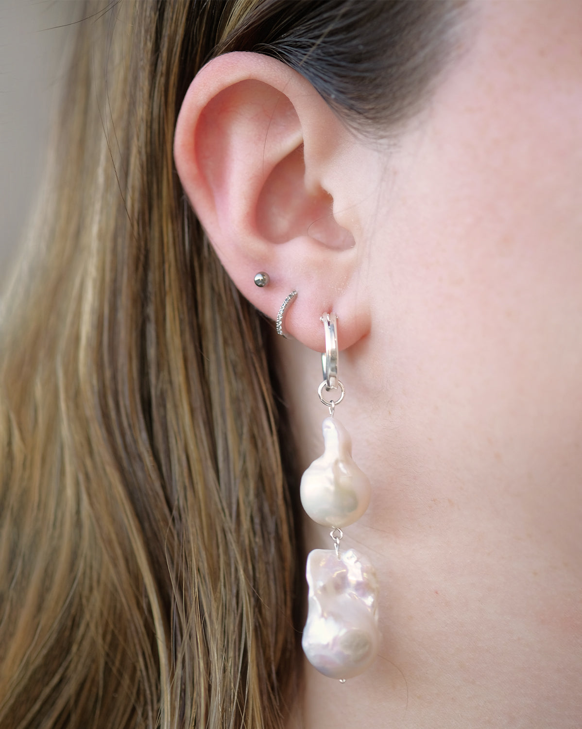 Aphrodite Baroque Double Pearl Silver Earrings | S-kin Studio Jewelry | Ethical Pearl Wedding Earrings