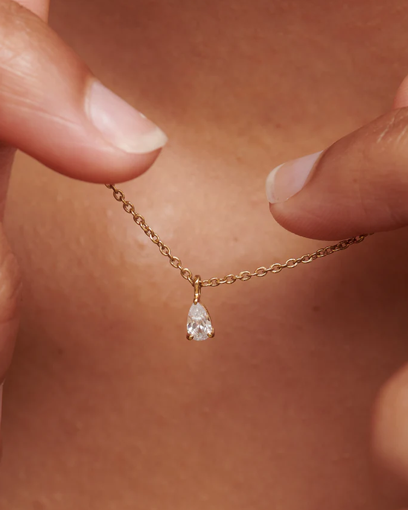 Kate Solid Gold Pear Diamond Necklace | 9K Solid Gold Necklaces | S-kin Studio Jewelry | Ethical Jewelry That Lasts