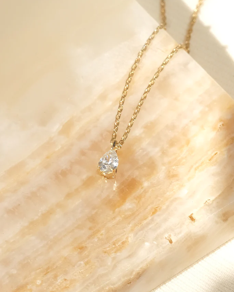 Kate Solid Gold Pear Diamond Necklace | 9K Solid Gold Necklaces | S-kin Studio Jewelry | Ethical Jewelry That Lasts