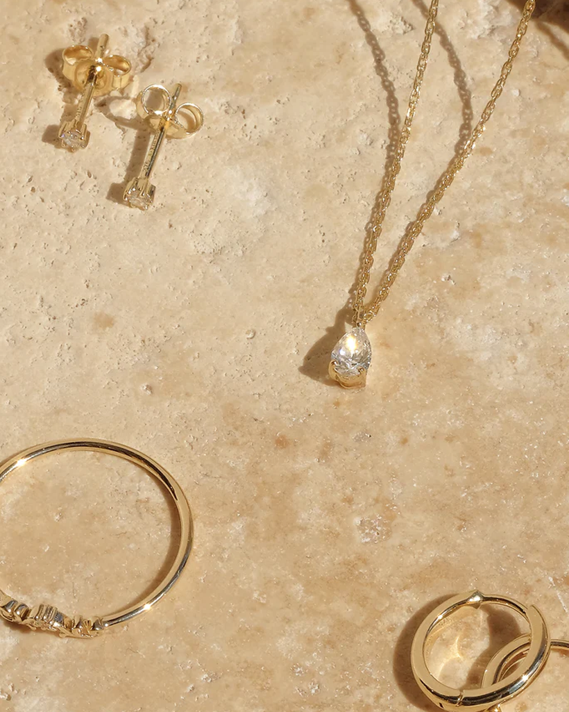 Kate Solid Gold Pear Diamond Necklace | 9K Solid Gold Necklaces | S-kin Studio Jewelry | Ethical Jewelry That Lasts