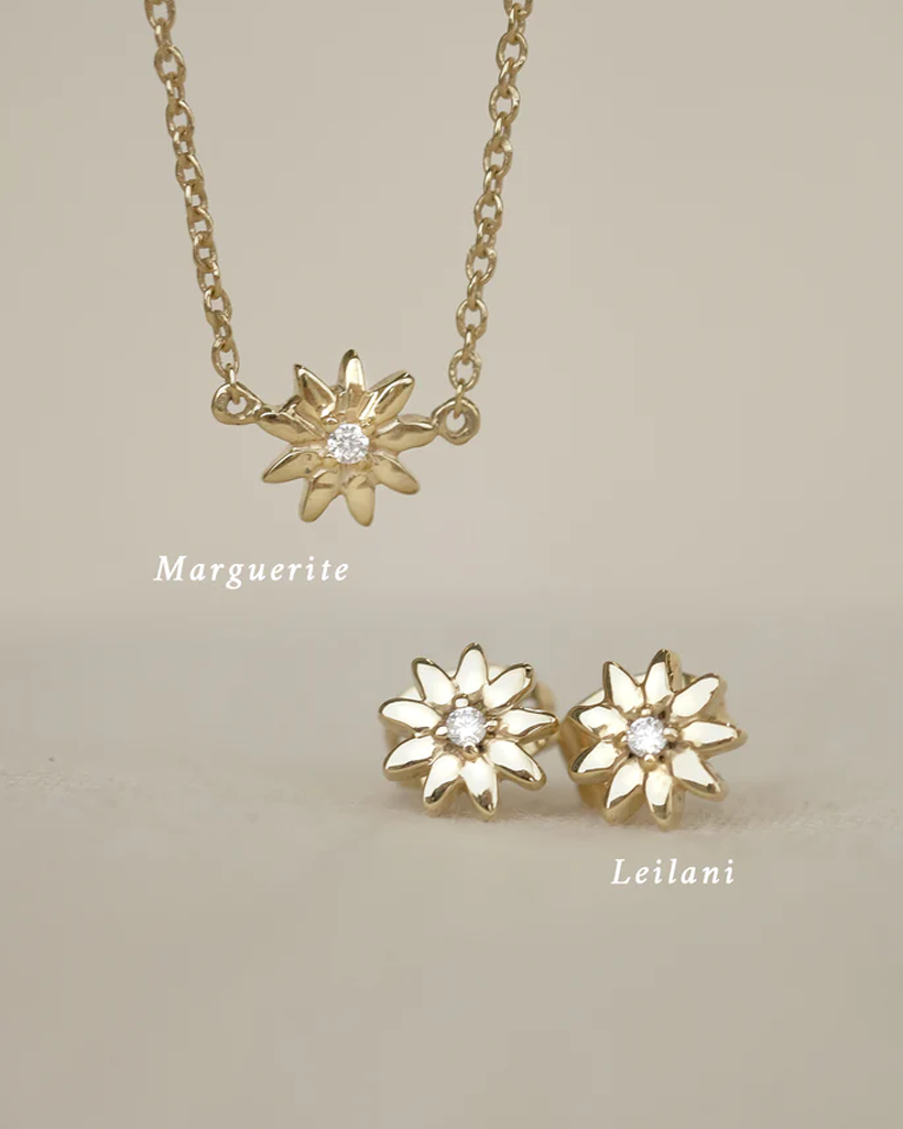 Leilani Solid Gold Flower Diamond Stud | 9K Solid Gold Earrings | S-kin Studio Jewelry | Ethical Jewelry That Lasts