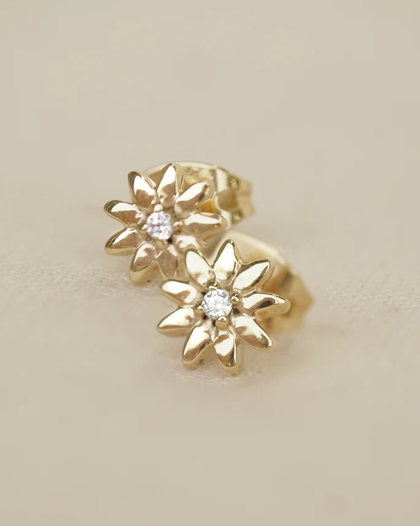 Leilani Solid Gold Flower Diamond Stud | 9K Solid Gold Earrings | S-kin Studio Jewelry | Ethical Jewelry That Lasts