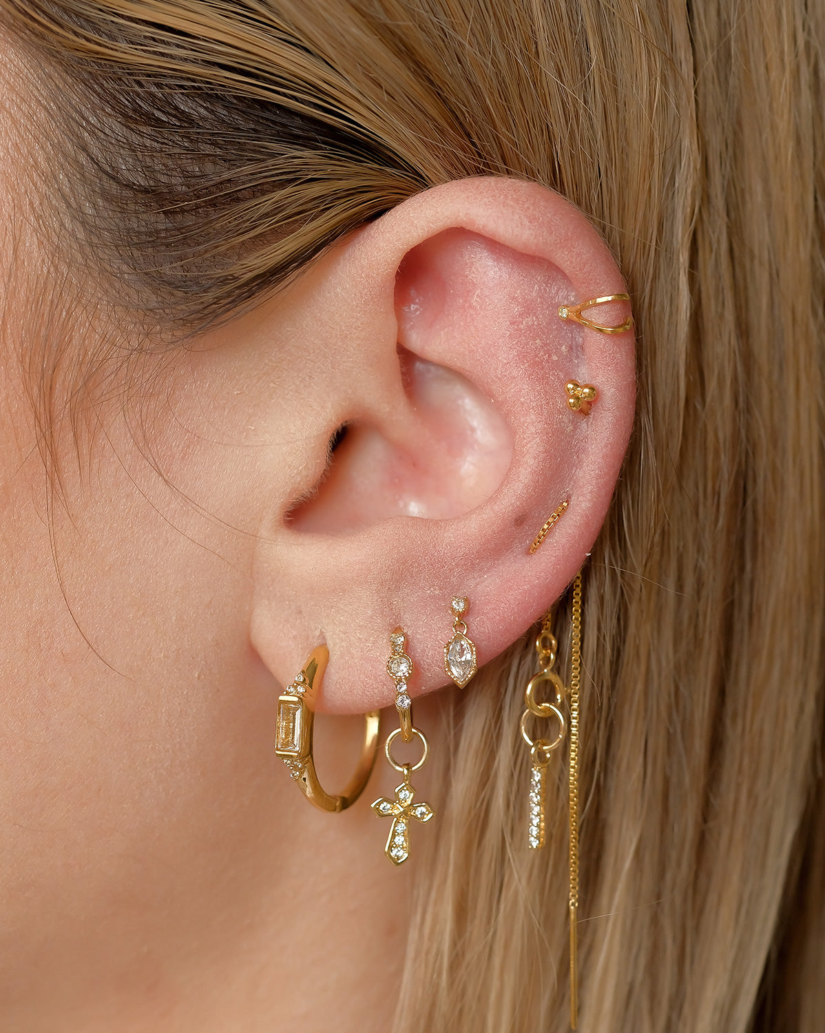 14K Solid Gold Faye Wishbone Single Stud | S-kin Studio Jewelry | Ethical Piercing Earrings