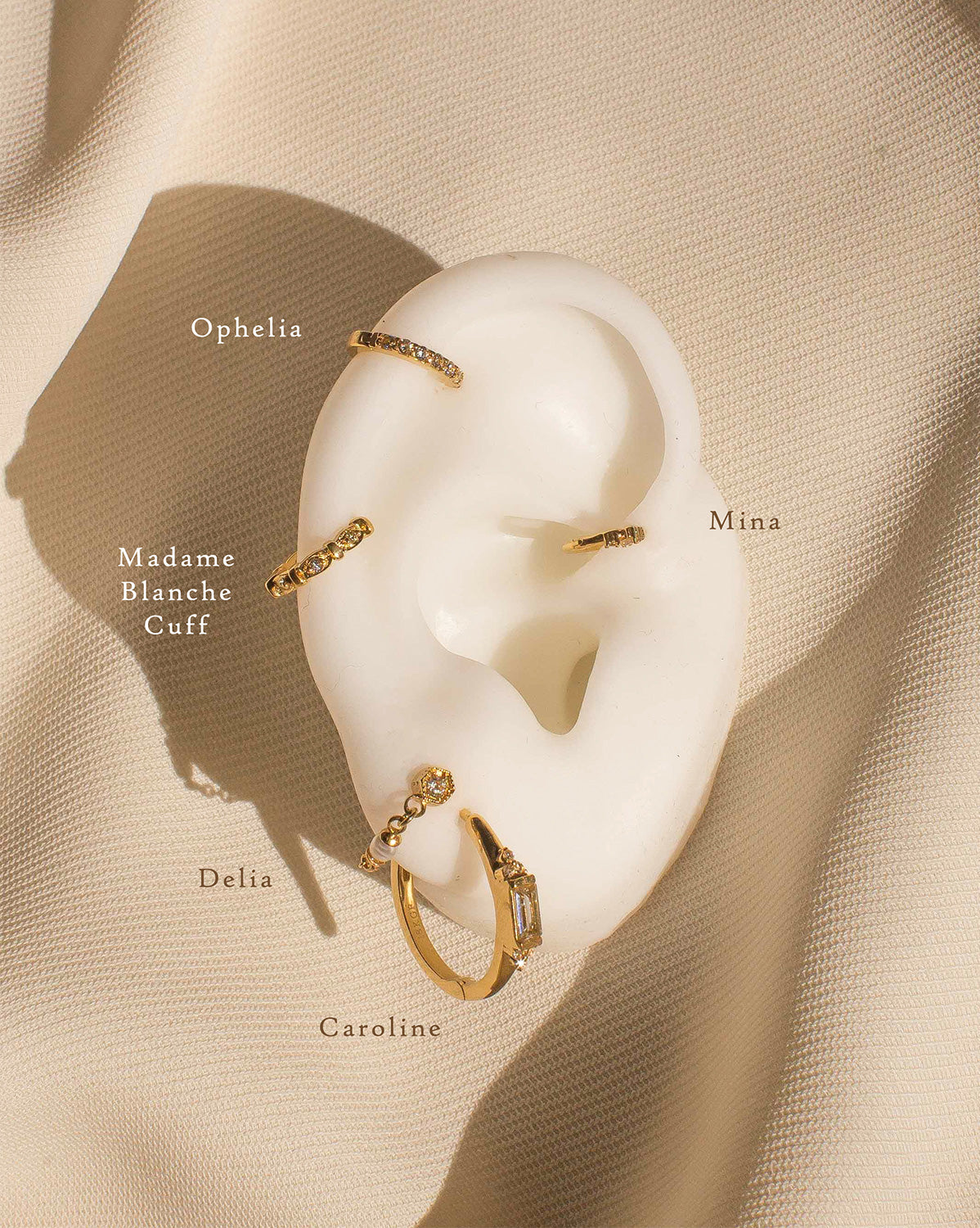 14K Solid Gold Caroline Baguette Hoop