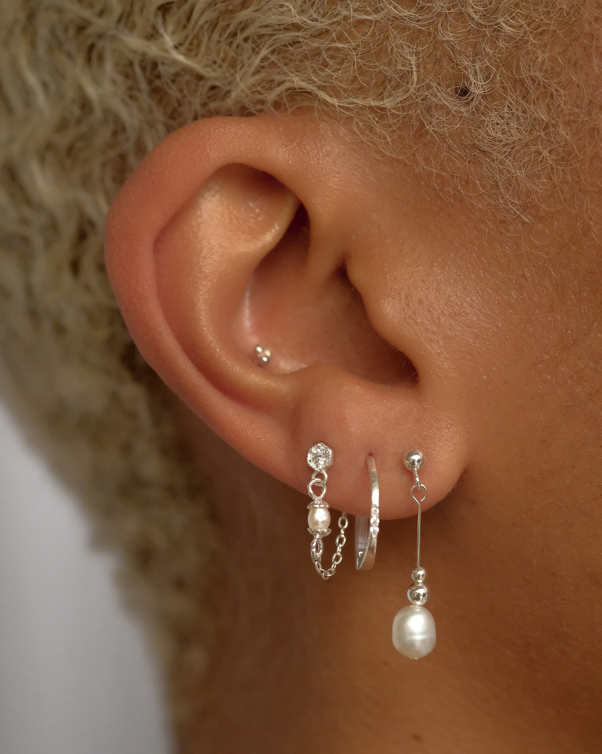 Sterling Silver Delia Pearl Drop Stud | S-kin Studio Jewelry | Ethical Piercing Earrings