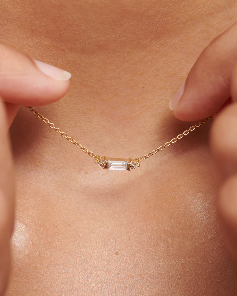 Victoria Solid Gold Baguette Diamond Necklace | 9K Solid Gold Necklaces | S-kin Studio Jewelry | Ethical Jewelry That Lasts
