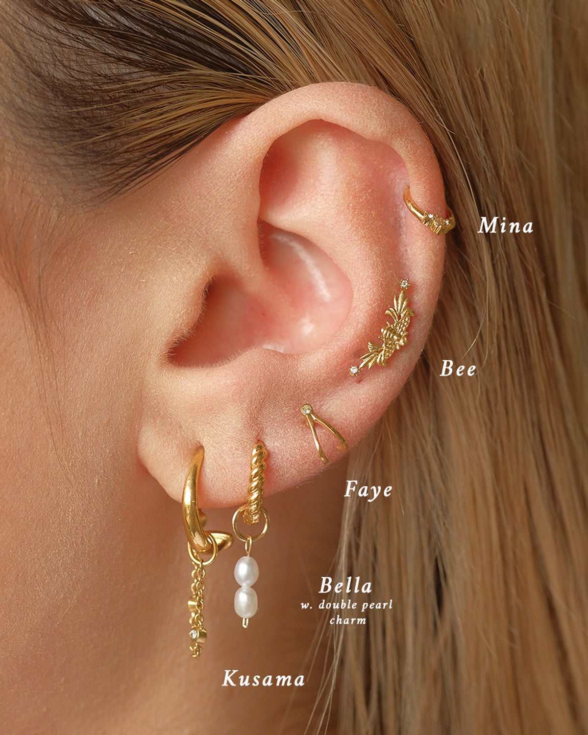14K Solid Gold Mina Trio Gemstone Hoop | S-kin Studio Jewelry | Ethical Piercing Earrings 