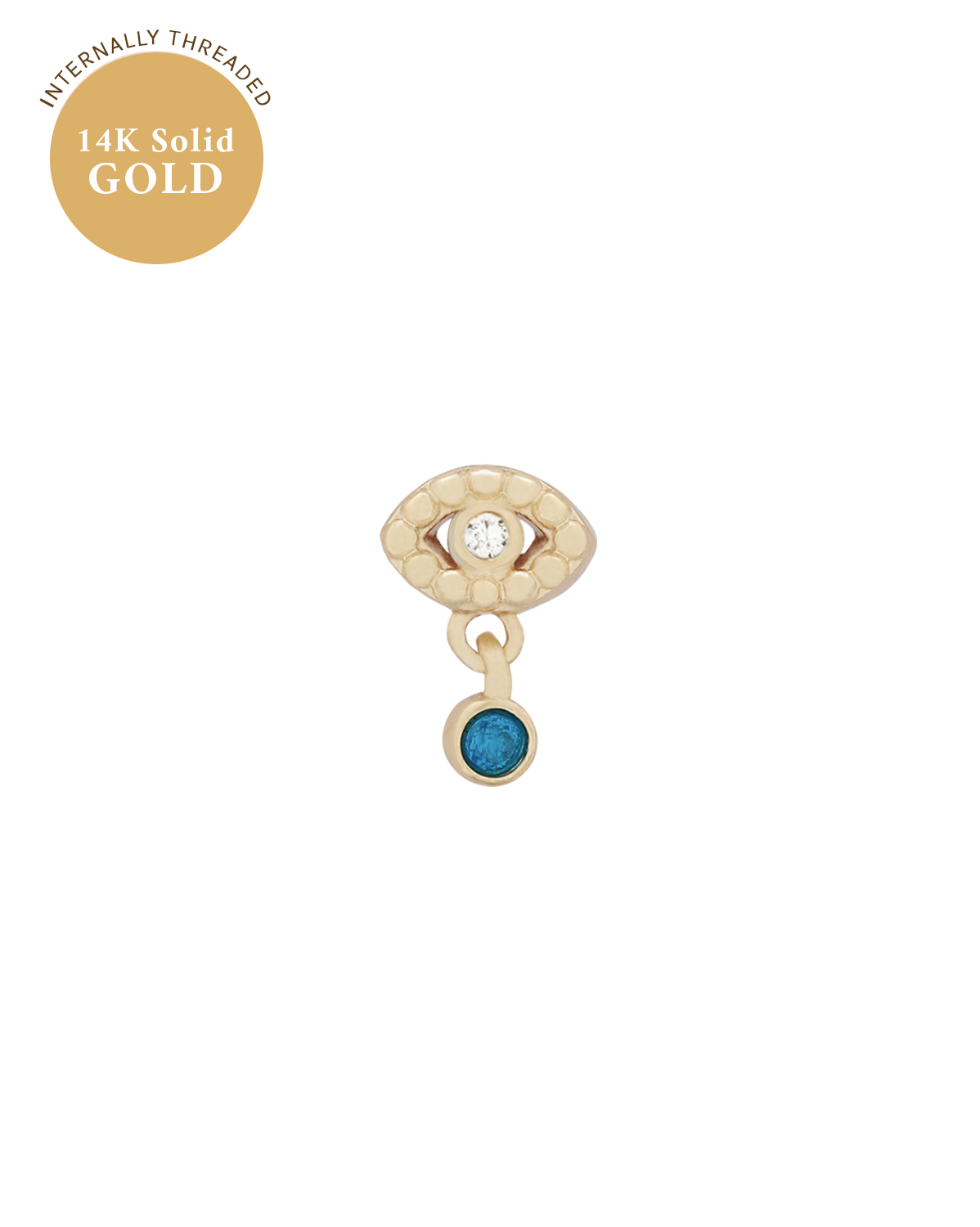 14K Solid Gold Mati Evil Eye Stud