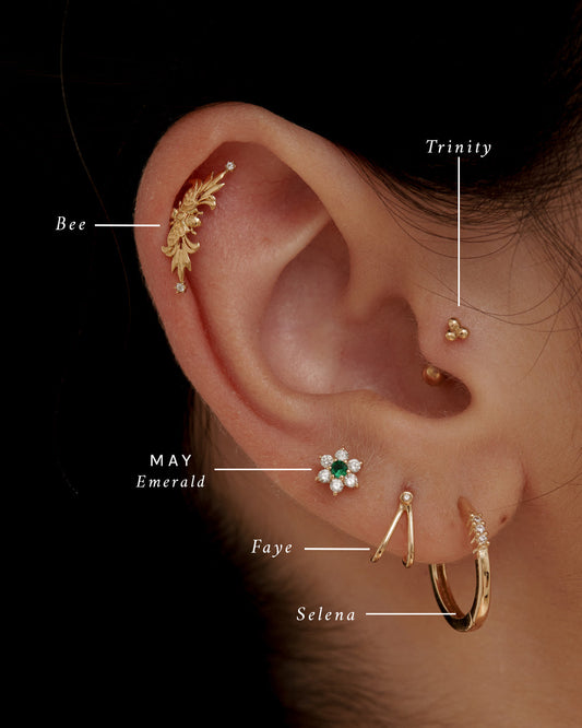 14K Solid Gold Faye Wishbone Single Stud | S-kin Studio Jewelry | Ethical Piercing Earrings