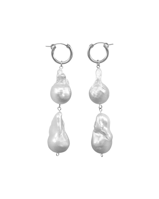 Aphrodite Baroque Double Pearl Silver Earrings | S-kin Studio Jewelry | Ethical Pearl Wedding Earrings