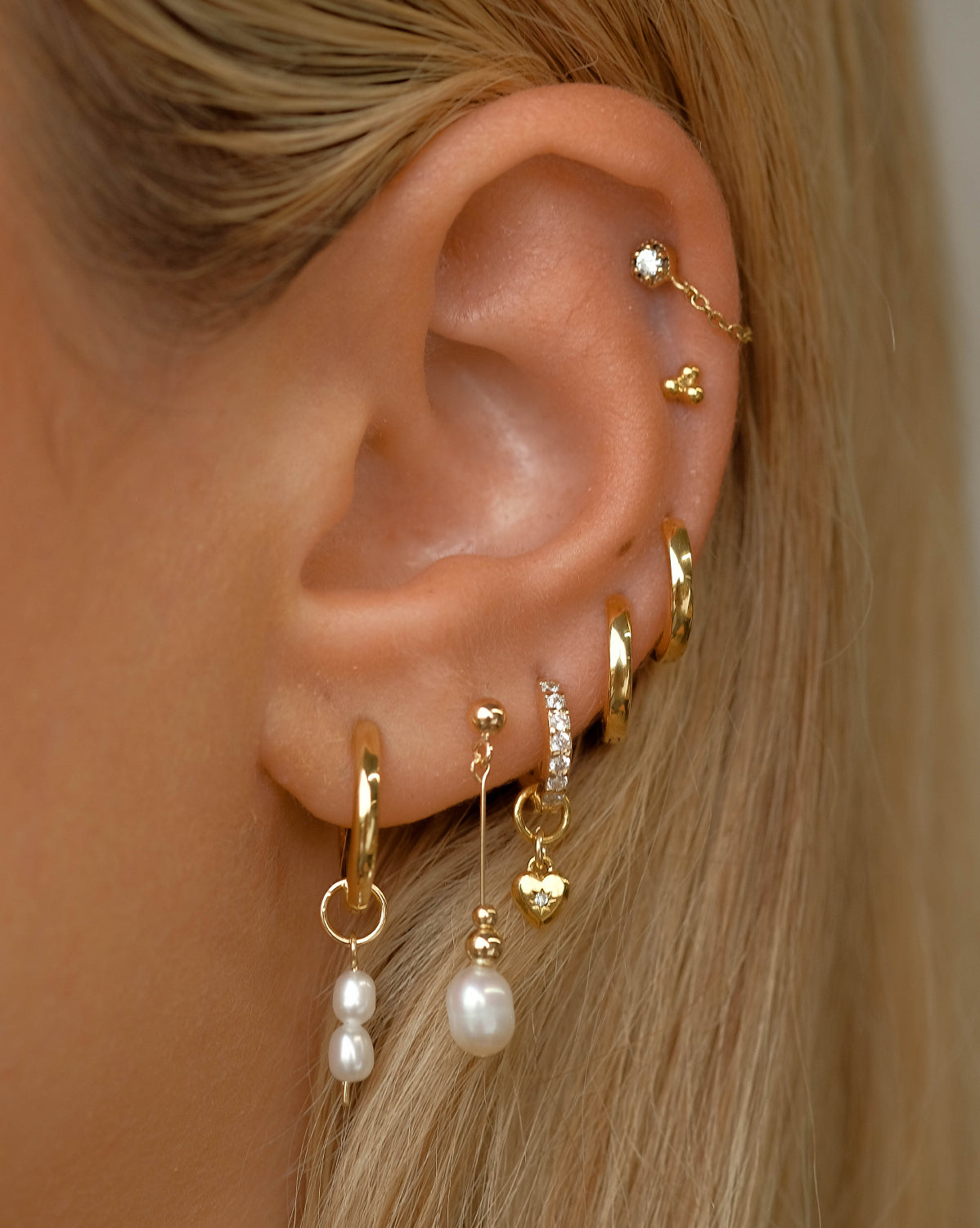 14K Solid Gold Trinity Single Stud