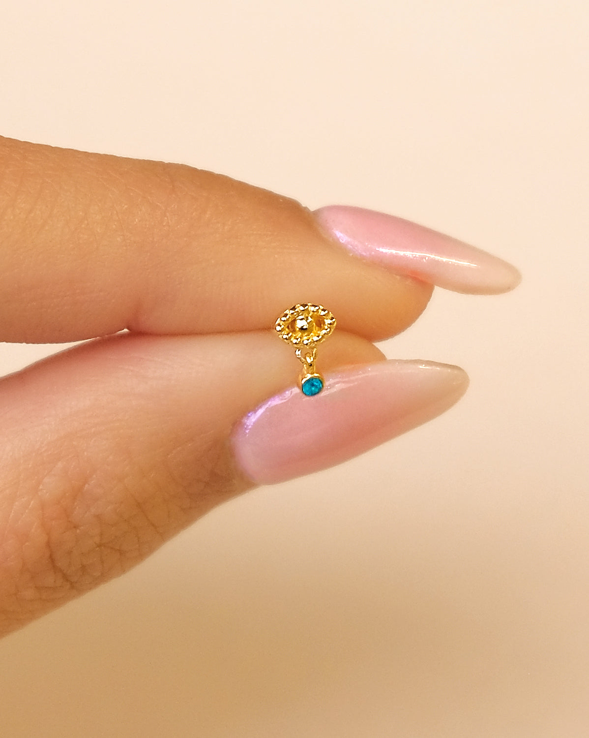 14K Solid Gold Mati Evil Eye Stud