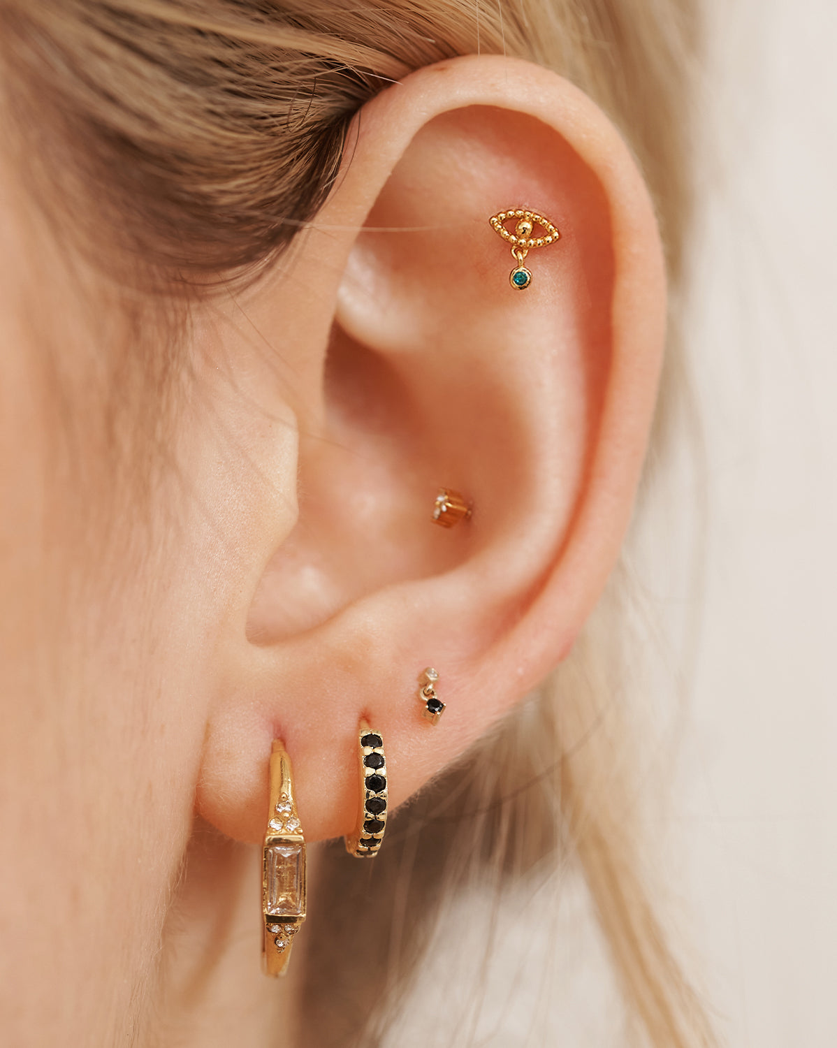 14K Solid Gold Mati Evil Eye Stud