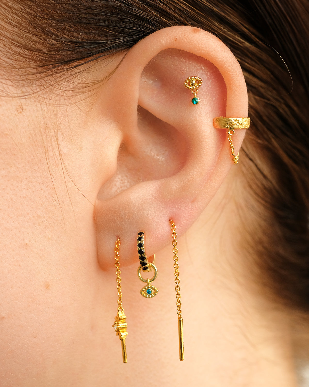 14K Solid Gold Mati Evil Eye Stud