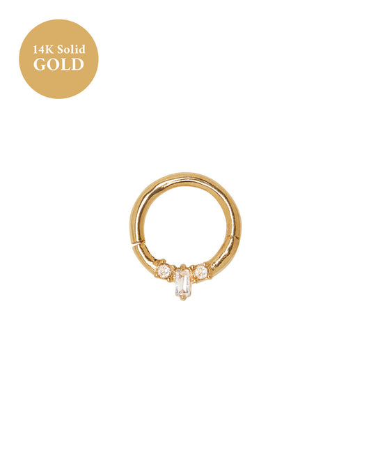 14K Solid Gold Mina Trio Gemstone Hoop | S-kin Studio Jewelry | Ethical Piercing Earrings 