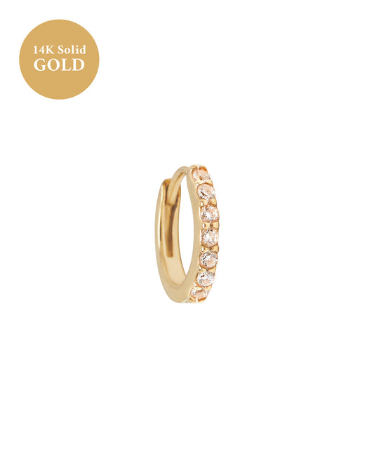 14K Solid Gold Ophelia Pave Huggie Hoop | S-kin Studio Jewelry | Ethical Piercing Earrings