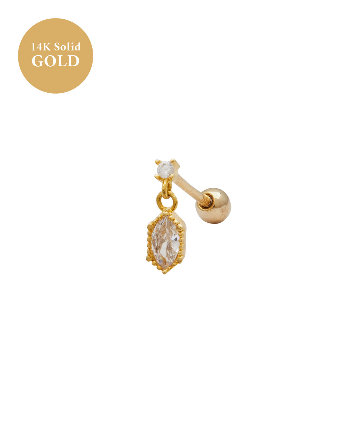 14K Solid Gold Rei Marquise Dangle Single Stud | S-kin Studio Jewelry | Ethical Piercing Earrings