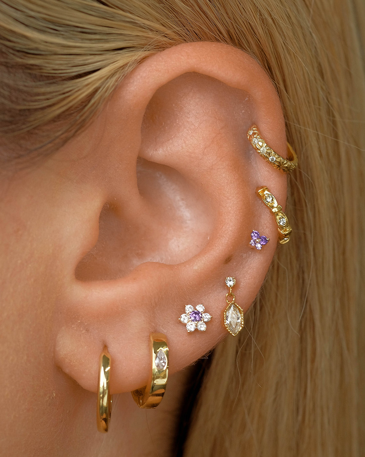 14K Solid Gold Ren Lotus Single Stud
